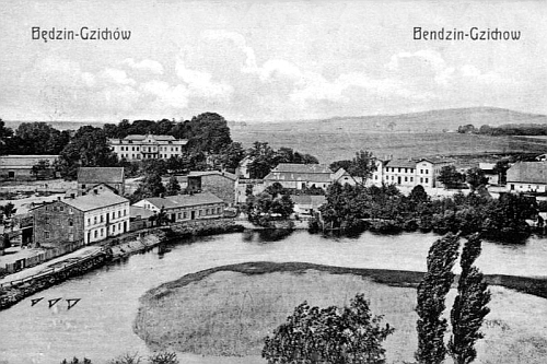 Karta pocztowa z około 1915 roku - Przemsza w Będzinie Gzichowie (Księgarnia A. Zmigroda).